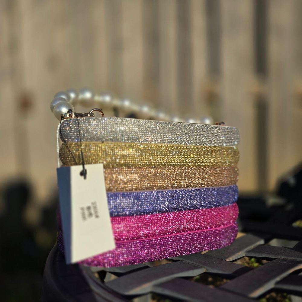 Multicolor Glitter Clutch with Pearl Handle